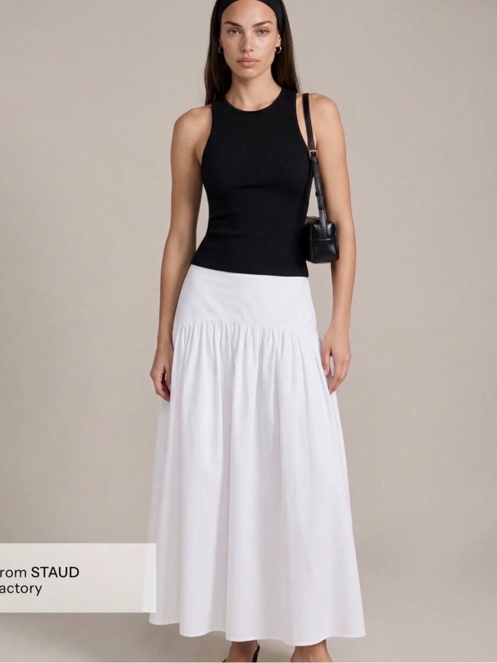 STAUD White Tiered Maxi Skirt — High Waist, Flowy Silhouette